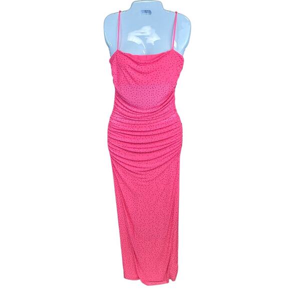 New AFRM x Revolve Jennan Maxi Long Dress Knockout Pink Rhinestone Ruched Size M - Picture 2 of 13
